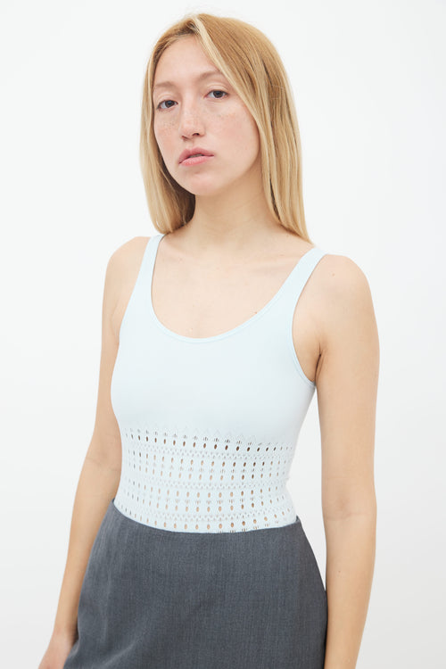 Alaïa Blue Perforated Stripe Bodysuit