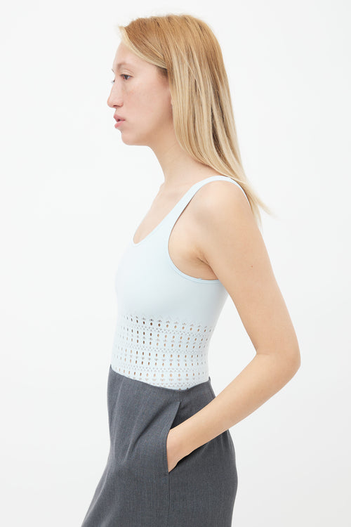 Alaïa Blue Perforated Stripe Bodysuit