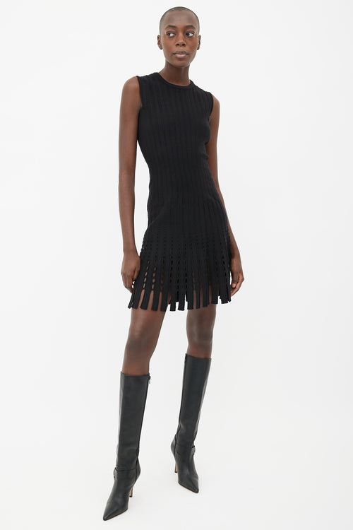 Alaïa Black Stretch Wool-Knit Fringe Flare Dress