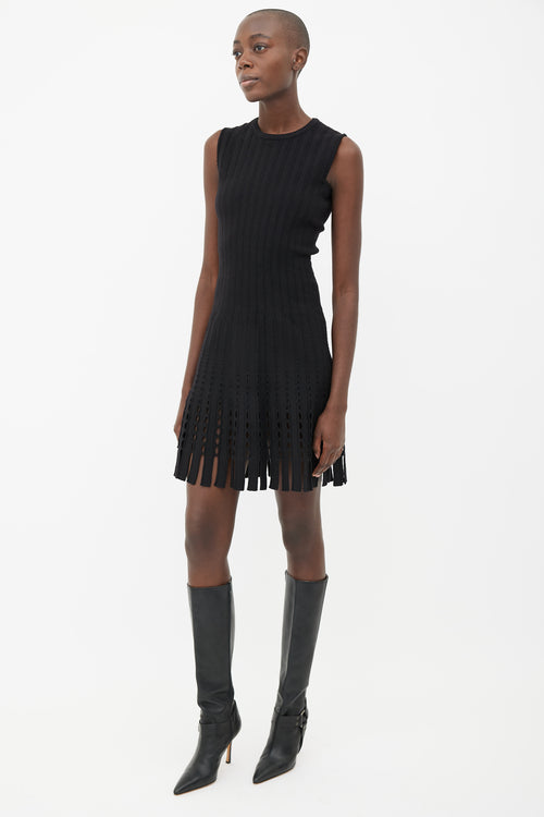 Alaïa Black Stretch Wool-Knit Fringe Flare Dress