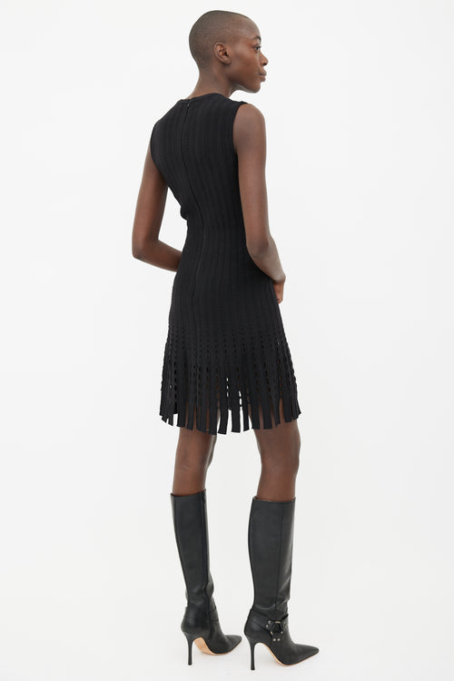 Alaïa Black Stretch Wool-Knit Fringe Flare Dress