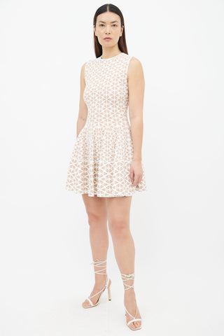 Alexander McQueen Beige 
White Floral Knit Flare Dress