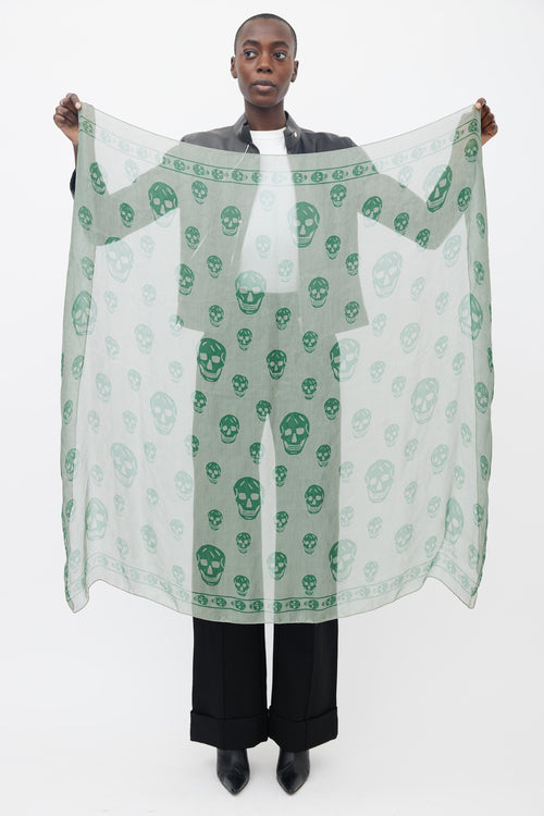 Alexander McQueen Green Skull Print Scarf