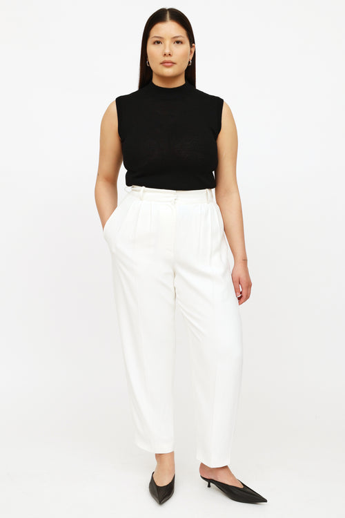 Alexander McQueen White Pleated Straight Leg Trouser