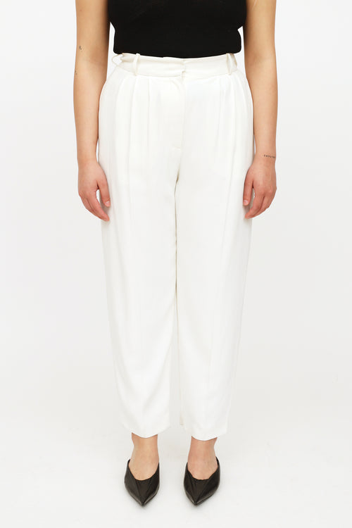 Alexander McQueen White Pleated Straight Leg Trouser