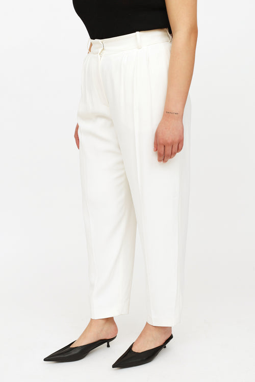 Alexander McQueen White Pleated Straight Leg Trouser