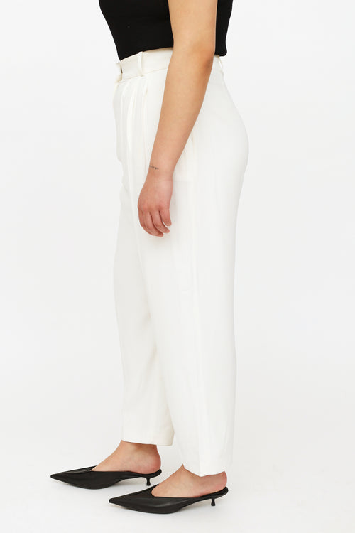 Alexander McQueen White Pleated Straight Leg Trouser