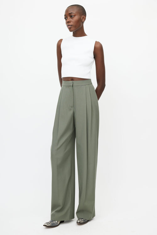 Alexander McQueen 2022 Olive Green Wide Leg Pleated Trouser