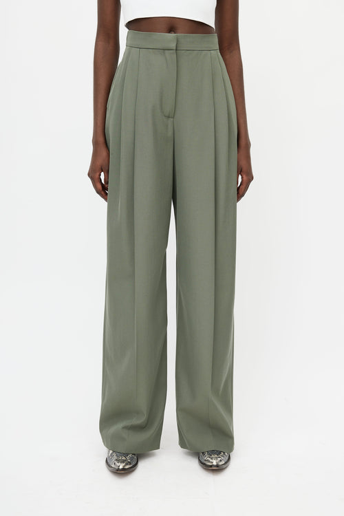 Alexander McQueen 2022 Olive Green Wide Leg Pleated Trouser