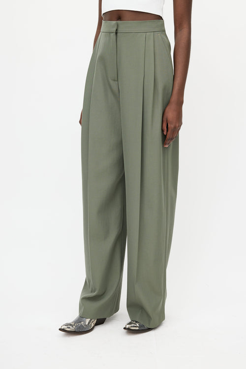 Alexander McQueen 2022 Olive Green Wide Leg Pleated Trouser