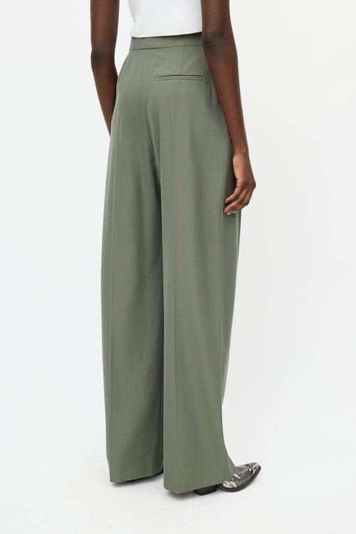 Alexander McQueen 2022 Olive Green Wide Leg Pleated Trouser