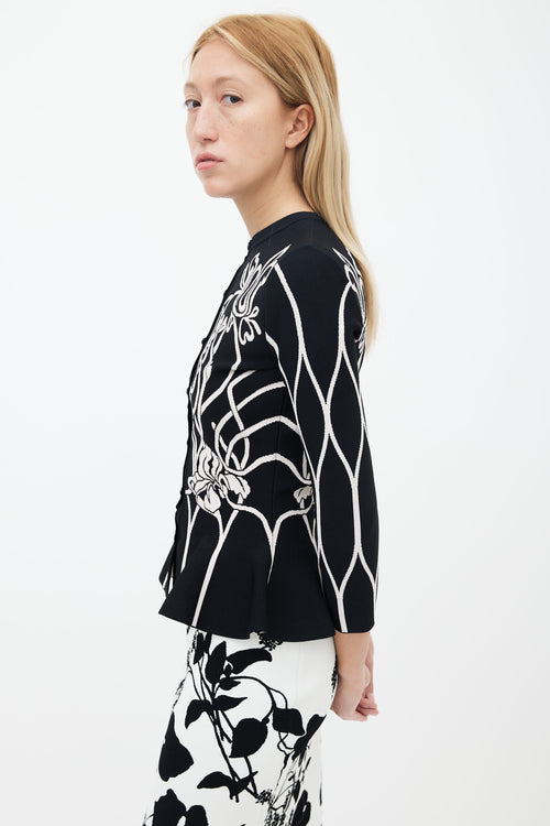 Alexander McQueen Black 
White Floral Peplum Cardigan