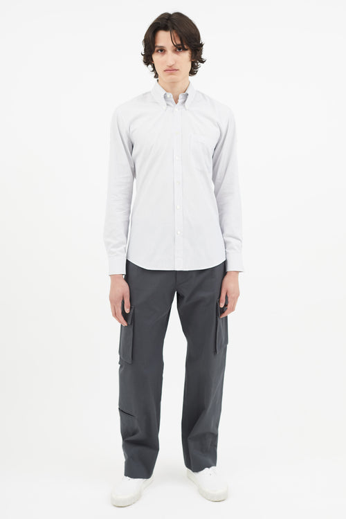 Alexander McQueen Blue Pinstripe Embroidered Cuff Shirt