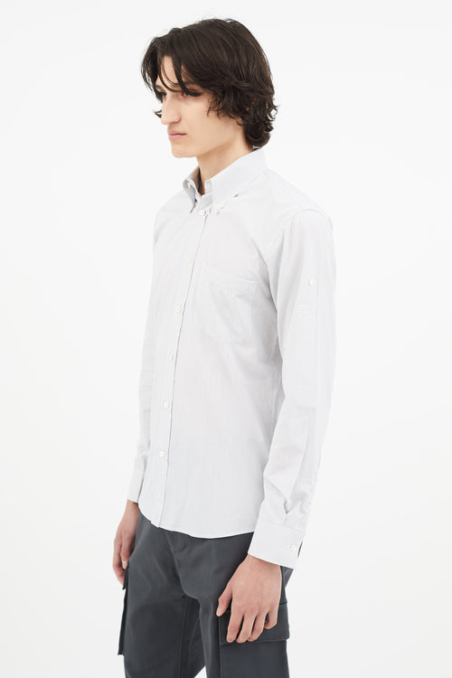 Alexander McQueen Blue Pinstripe Embroidered Cuff Shirt