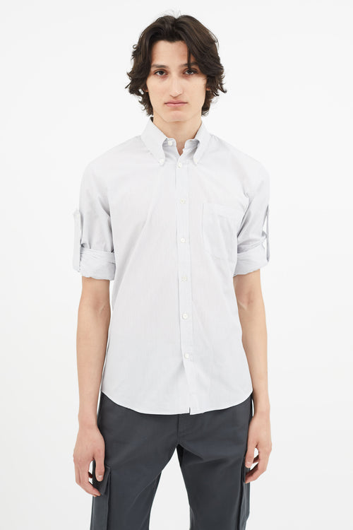 Alexander McQueen Blue Pinstripe Embroidered Cuff Shirt