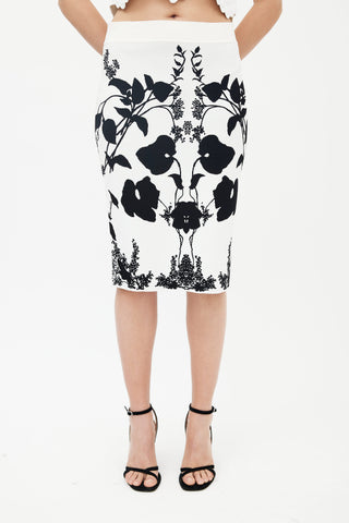 Alexander McQueen White 
Black Floral Jacquard Belle Epoque Skirt