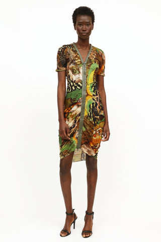 Alexander McQueen Green Patterned Mesh Dress