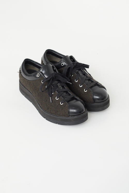 Alexander Wang Black Leather 
Wool Platform Sneaker