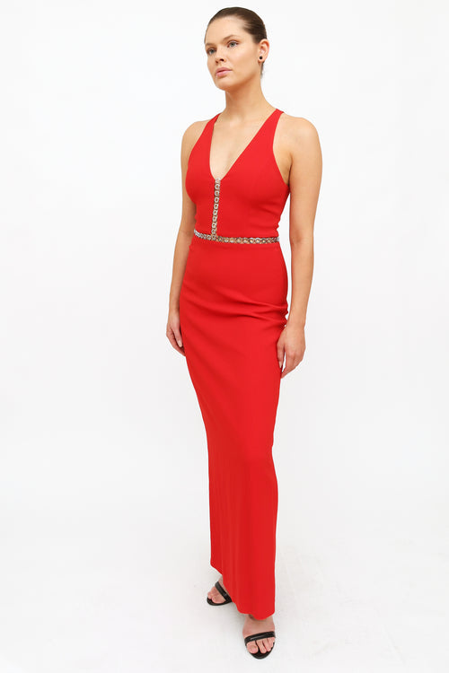 Alexander Wang Red Sleeveless Grommet Gown