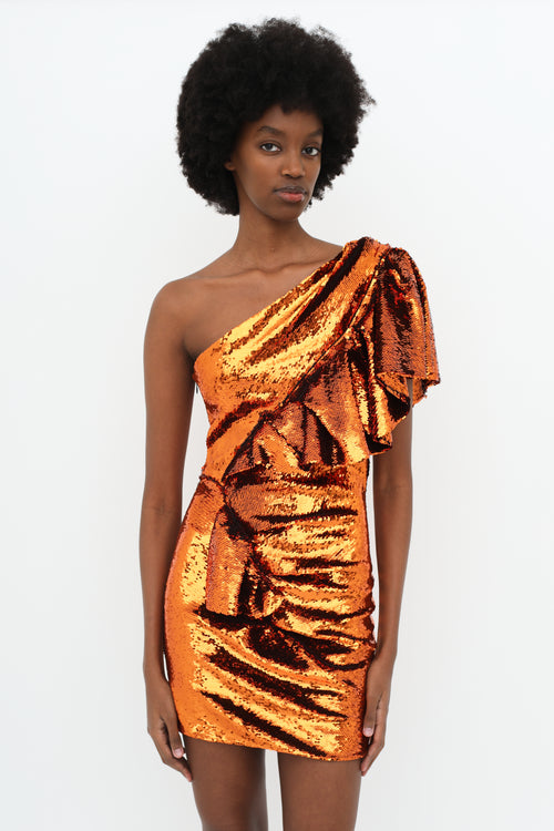 Alexandre Vauthier Orange Sequinned One Shoulder Dress