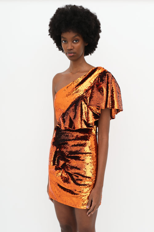 Alexandre Vauthier Orange Sequinned One Shoulder Dress