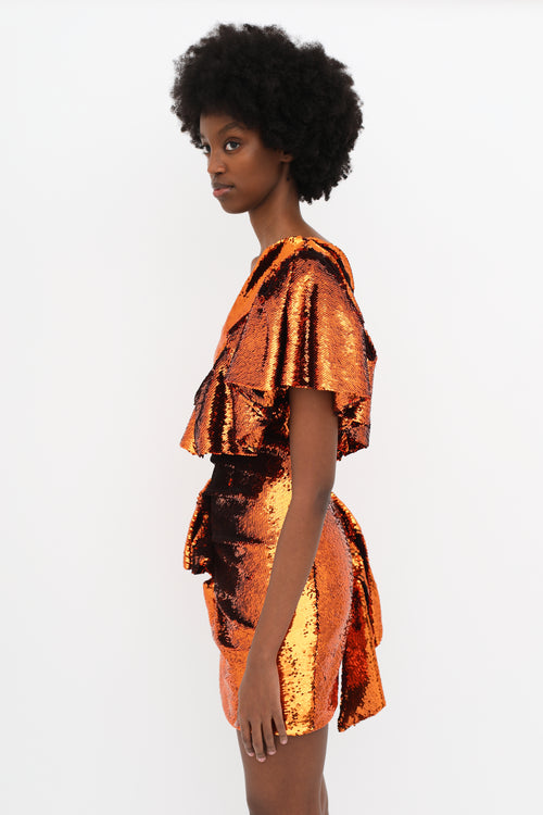 Alexandre Vauthier Orange Sequinned One Shoulder Dress