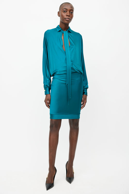 Alexandre Vauthier Teal Wrap Tie Dress