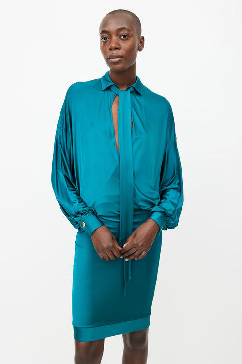 Alexandre Vauthier Teal Wrap Tie Dress