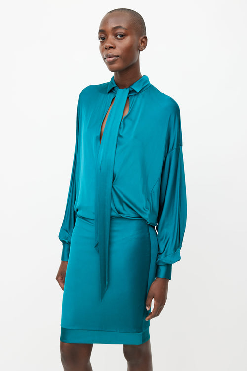 Alexandre Vauthier Teal Wrap Tie Dress