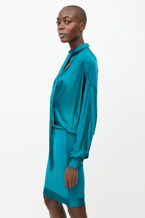 Alexandre Vauthier Teal Wrap Tie Dress