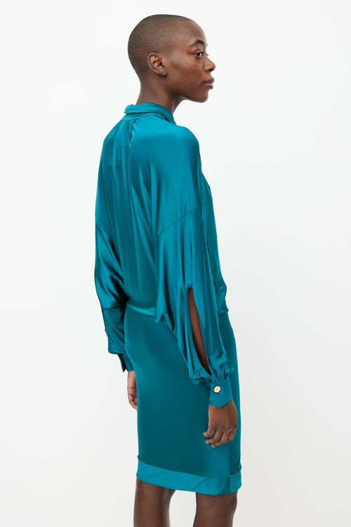 Alexandre Vauthier Teal Wrap Tie Dress