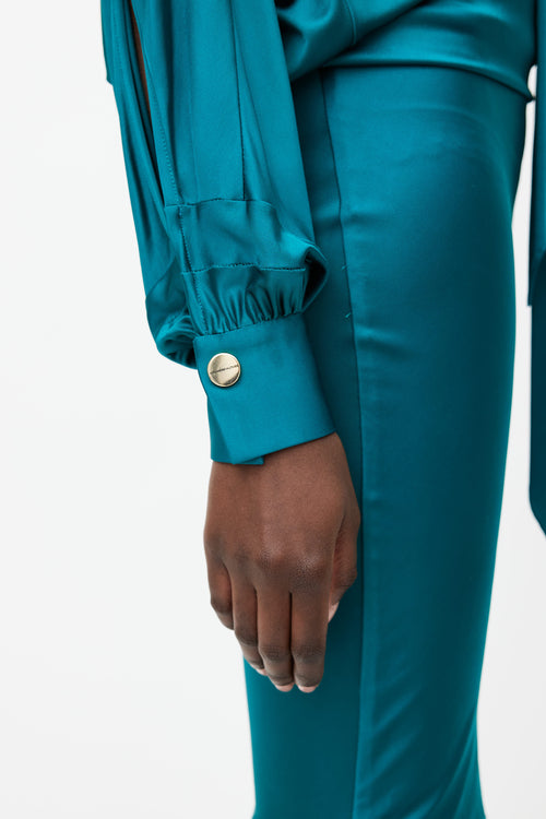 Alexandre Vauthier Teal Wrap Tie Dress