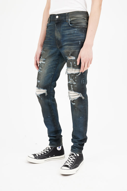 Amiri Dark Blue Distressed Skinny Jeans