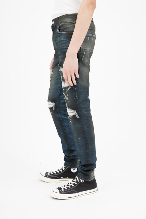 Amiri Dark Blue Distressed Skinny Jeans