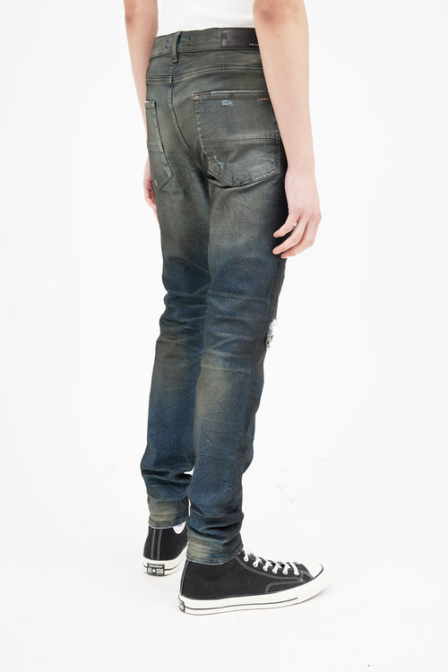 Amiri Dark Blue Distressed Skinny Jeans