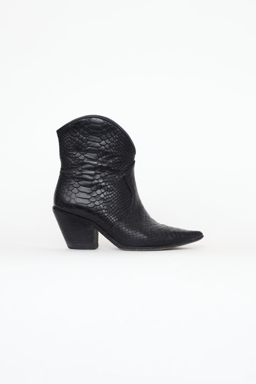 Anine Bing Black Textured Leather Western Boot