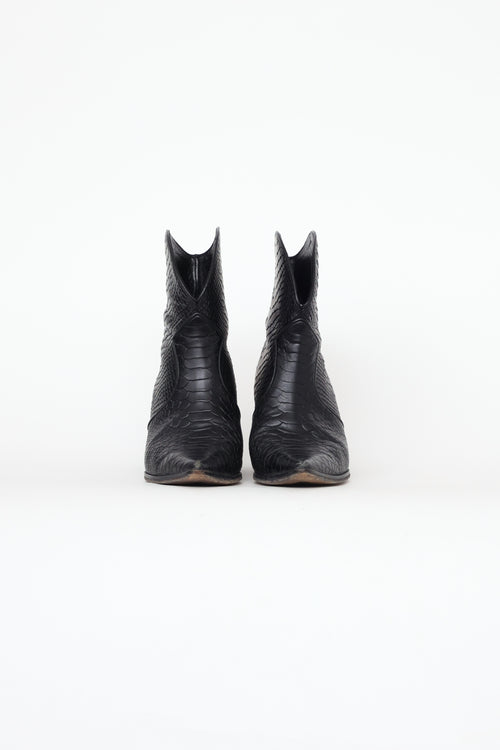 Anine Bing Black Textured Leather Western Boot