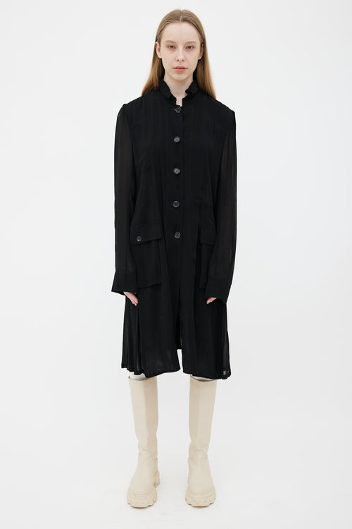 Ann Demeulemeester Black Semi Sheer Long Sleeve Shirt Dress