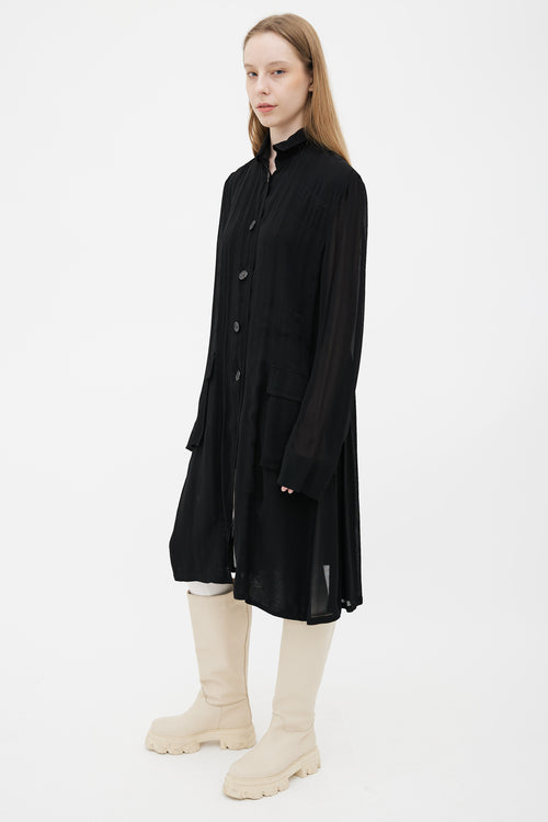 Ann Demeulemeester Black Semi Sheer Long Sleeve Shirt Dress