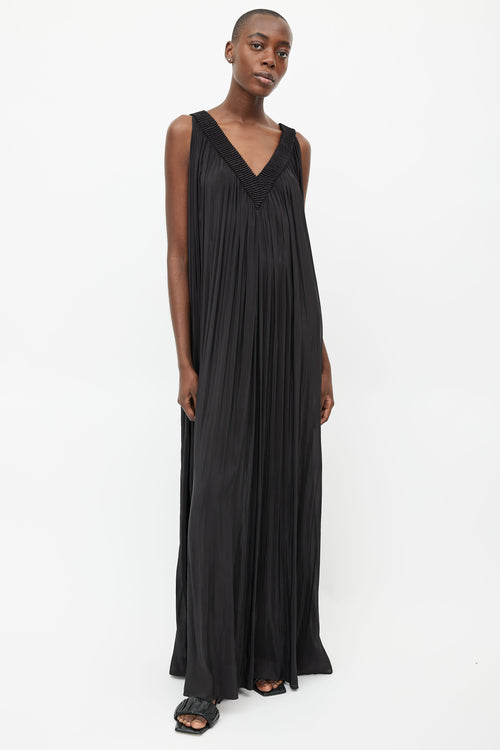 Ann Demeulemeester Black V-Neck Pleated Dress