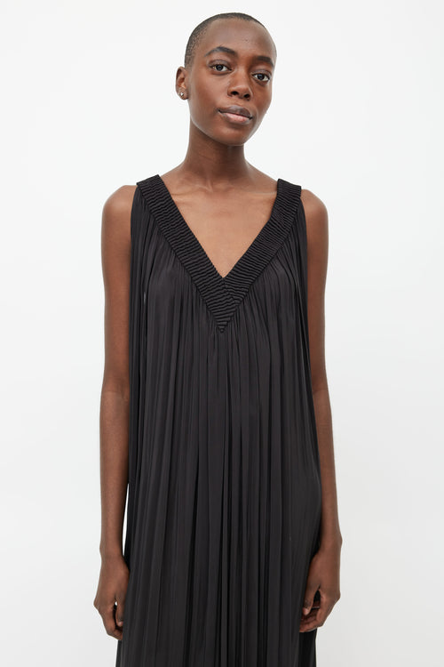 Ann Demeulemeester Black V-Neck Pleated Dress