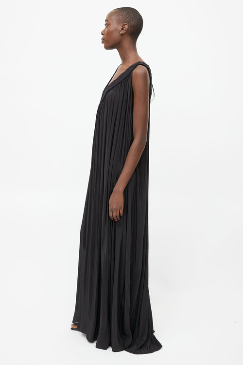 Ann Demeulemeester Black V-Neck Pleated Dress