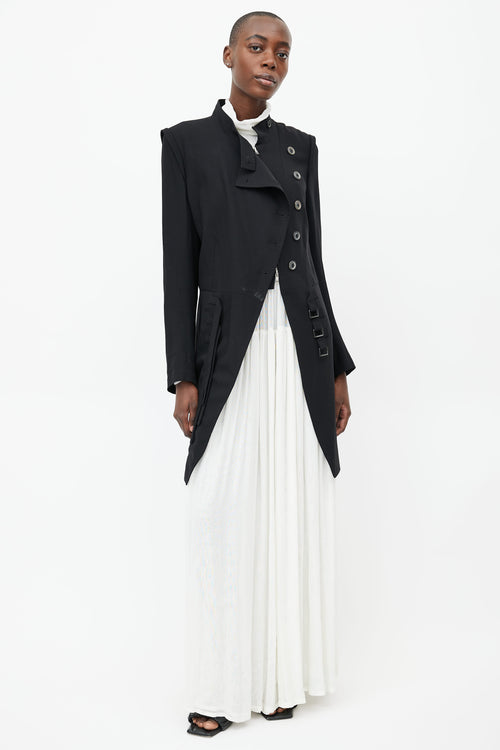 Ann Demeulemeester Black Wool Buckle Coat