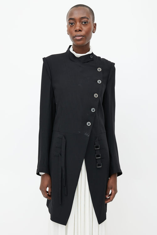 Ann Demeulemeester Black Wool Buckle Coat