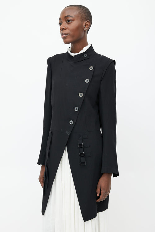 Ann Demeulemeester Black Wool Buckle Coat