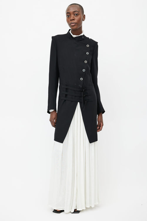 Ann Demeulemeester Black Wool Buckle Coat