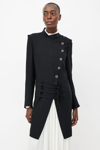 Ann Demeulemeester Black Wool Buckle Coat