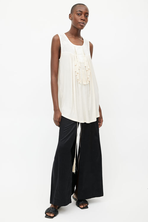 Ann Demeulemeester Cream Fringe Embroidery Top