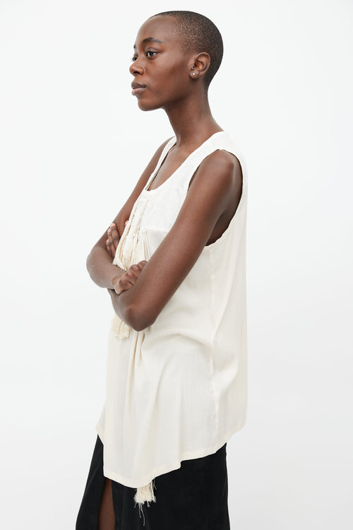 Ann Demeulemeester Cream Fringe Embroidery Top