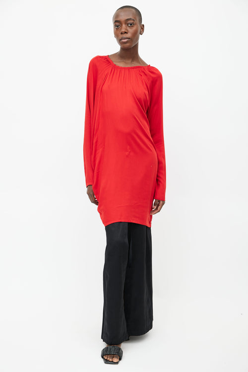 Ann Demeulemeester Red Gathered Long Sleeve Top